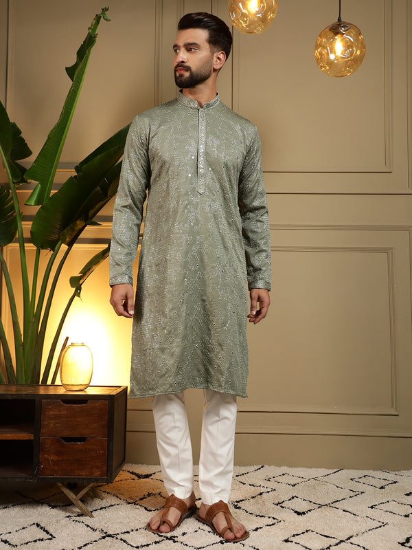 Men’s Heavy Khadi Cotton Mirror Work Kurta with Semi Cotton Chudidar