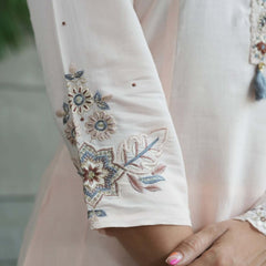 Women’s Muslin Cotton Embroidered Flared Kurta with Bottom & Dupatta Set