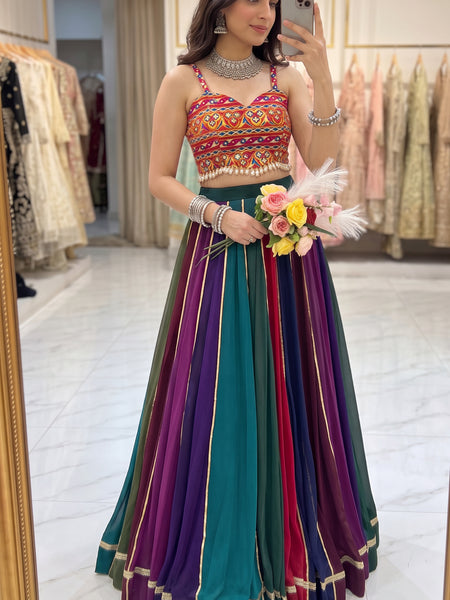 Women's Multi-Color Georgette Gota Patti Lehenga Choli for Navratri