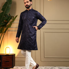 Men’s Royal Silk Sequence Embroidered Kurta with Semi Cotton Chudidar