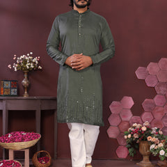 Men’s Premium Smart Silk Mirror Work Kurta with Raymond Cotton Pyjama