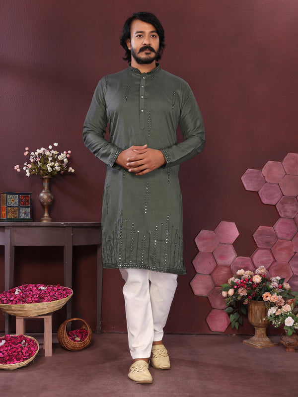Men’s Premium Smart Silk Mirror Work Kurta with Raymond Cotton Pyjama
