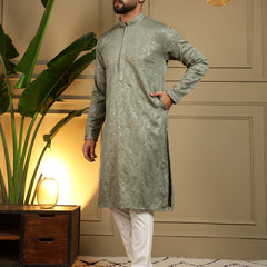 Men’s Heavy Khadi Cotton Mirror Work Kurta with Semi Cotton Chudidar