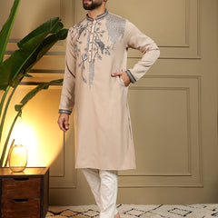 Men’s Viscose Silk Embroidered Kurta with Semi Cotton Chudidar