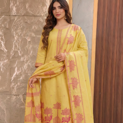 Women's Pure Cotton Jacquard Kurta With Pant & Cotton Dupatta Set