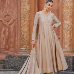 Women's Vichitra Silk Embroidered Kurta Palazzo & Dupatta Set