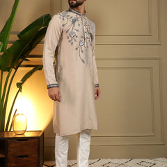 Men’s Viscose Silk Embroidered Kurta with Semi Cotton Chudidar