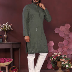 Men’s Premium Smart Silk Mirror Work Kurta with Raymond Cotton Pyjama