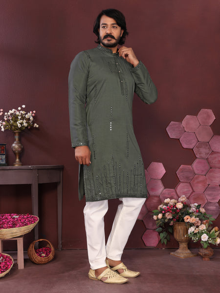 Men’s Premium Smart Silk Mirror Work Kurta with Raymond Cotton Pyjama