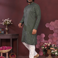 Men’s Premium Smart Silk Mirror Work Kurta with Raymond Cotton Pyjama