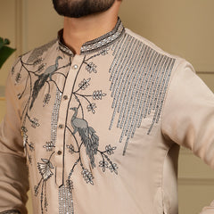 Men’s Viscose Silk Embroidered Kurta with Semi Cotton Chudidar