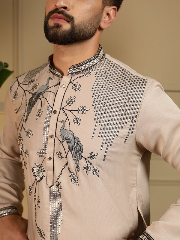 Men’s Viscose Silk Embroidered Kurta with Semi Cotton Chudidar