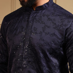 Men’s Royal Silk Sequence Embroidered Kurta with Semi Cotton Chudidar