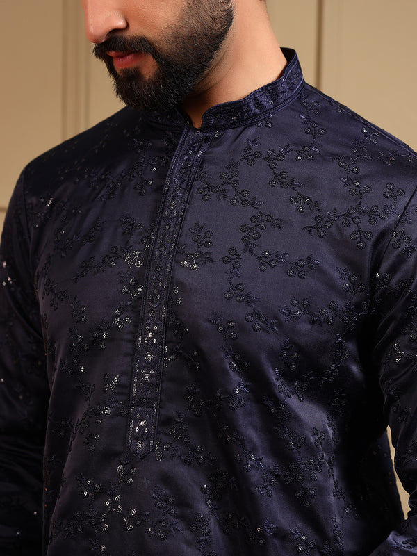 Men’s Royal Silk Sequence Embroidered Kurta with Semi Cotton Chudidar