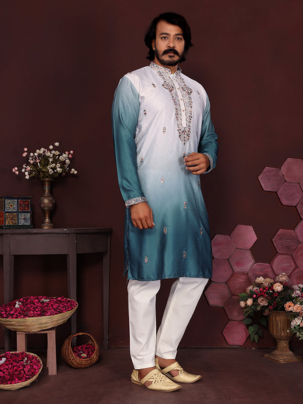 Men’s Premium Cotton Silk Embroidered Kurta with Raymond Cotton Pyjama