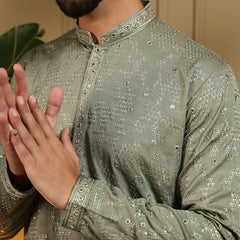 Men’s Heavy Khadi Cotton Mirror Work Kurta with Semi Cotton Chudidar