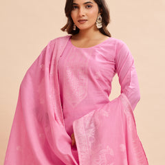 Women's Pure Cotton Jacquard Kurta With Pant & Cotton Dupatta Set