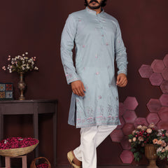 Men’s Premium Smart Silk Sequence Embroidered Kurta with Raymond Cotton Pyjama