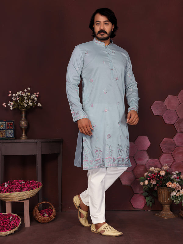 Men’s Premium Smart Silk Sequence Embroidered Kurta with Raymond Cotton Pyjama