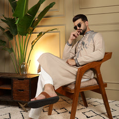 Men’s Viscose Silk Embroidered Kurta with Semi Cotton Chudidar