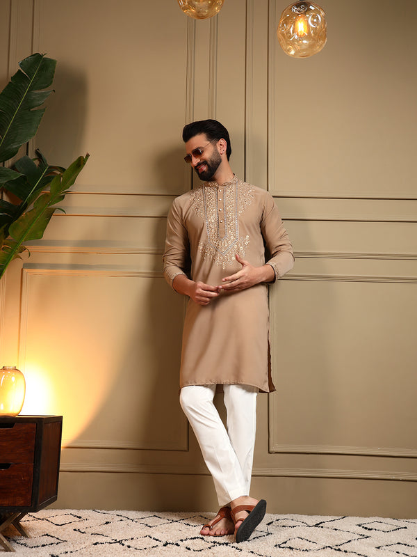 Men’s Armani Lachko Embroidered Kurta with Semi Cotton Chudidar