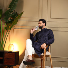 Men’s Royal Silk Sequence Embroidered Kurta with Semi Cotton Chudidar