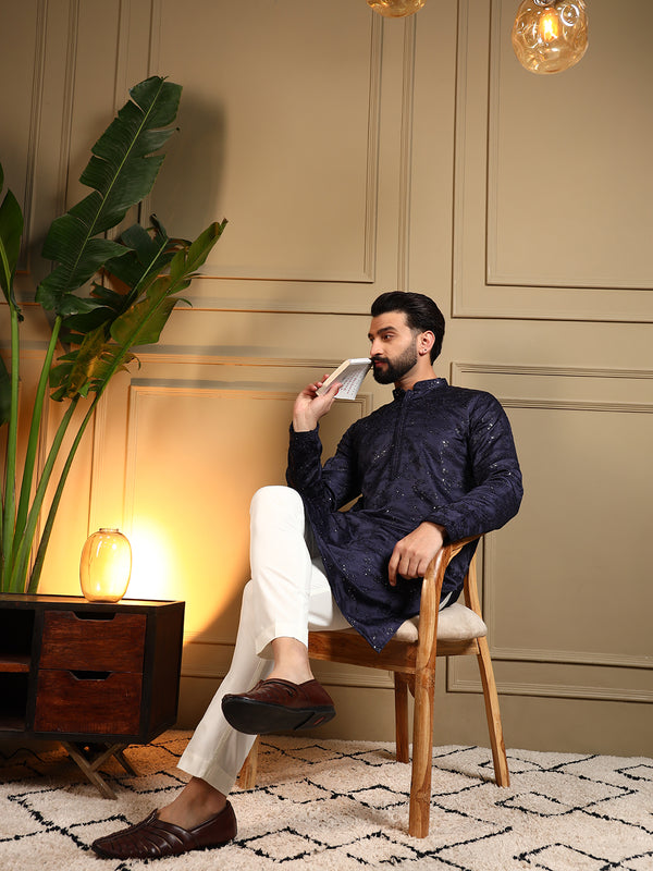 Men’s Royal Silk Sequence Embroidered Kurta with Semi Cotton Chudidar