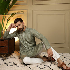 Men’s Heavy Khadi Cotton Mirror Work Kurta with Semi Cotton Chudidar
