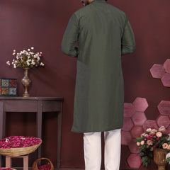 Men’s Premium Smart Silk Mirror Work Kurta with Raymond Cotton Pyjama