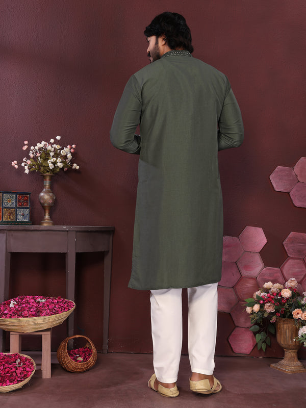Men’s Premium Smart Silk Mirror Work Kurta with Raymond Cotton Pyjama