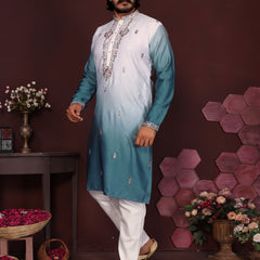 Men’s Premium Cotton Silk Embroidered Kurta with Raymond Cotton Pyjama