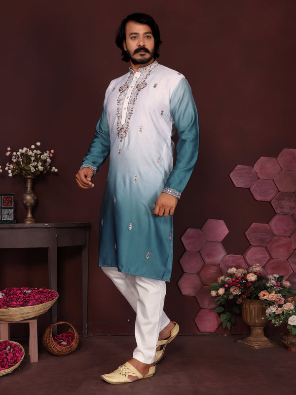 Men’s Premium Cotton Silk Embroidered Kurta with Raymond Cotton Pyjama