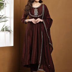 Vichitra Silk Kurta Pant Set With Vichitra Silk Dupatta