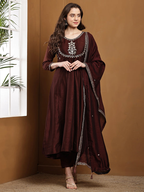 Vichitra Silk Kurta Pant Set With Vichitra Silk Dupatta