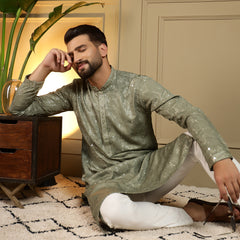 Men’s Heavy Khadi Cotton Mirror Work Kurta with Semi Cotton Chudidar