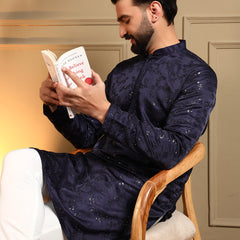 Men’s Royal Silk Sequence Embroidered Kurta with Semi Cotton Chudidar