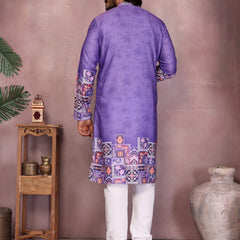 Men’s Heavy Khadi Cotton Printed Kurta with Embroidered Neck & Pyjama