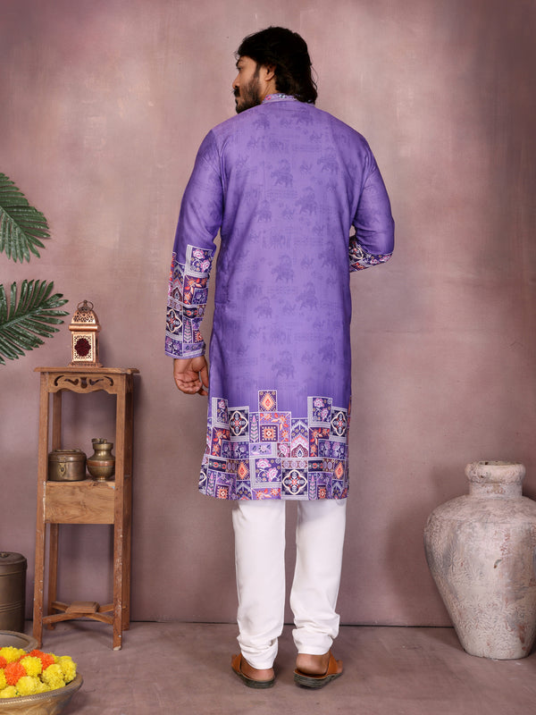 Men’s Heavy Khadi Cotton Printed Kurta with Embroidered Neck & Pyjama