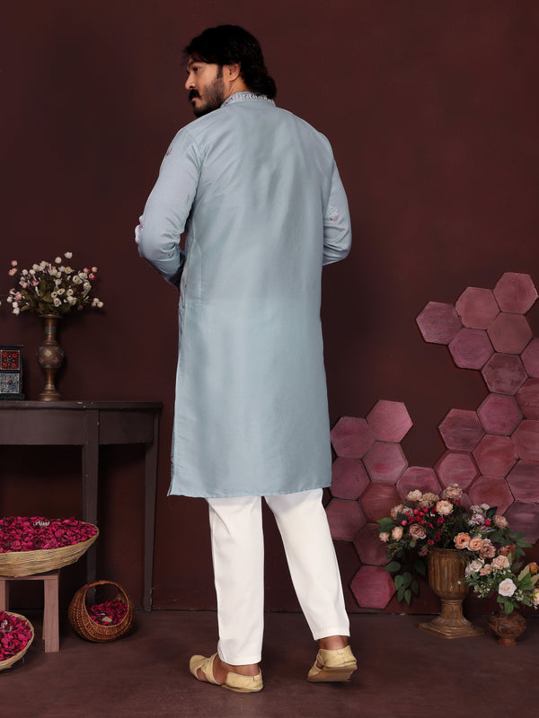 Men’s Premium Smart Silk Sequence Embroidered Kurta with Raymond Cotton Pyjama