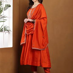 Vichitra Silk Kurta Pant Set With Vichitra Silk Dupatta
