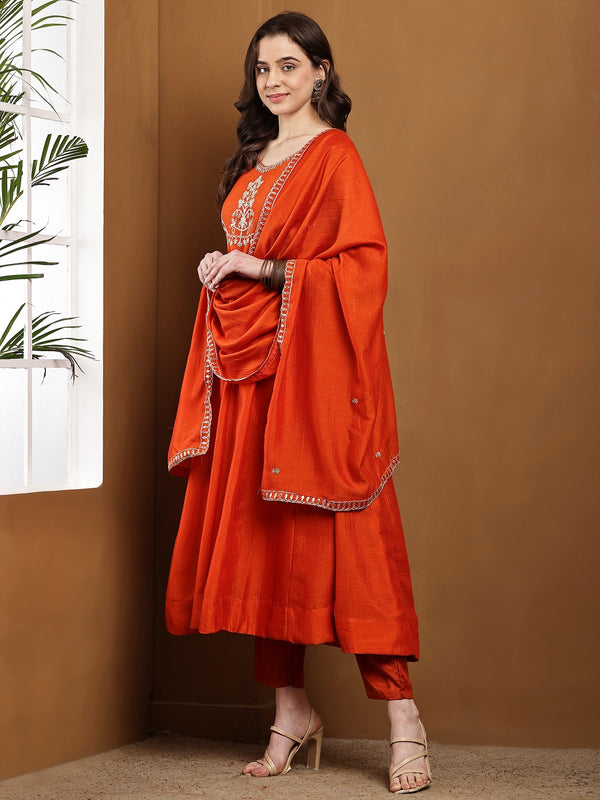 Vichitra Silk Kurta Pant Set With Vichitra Silk Dupatta