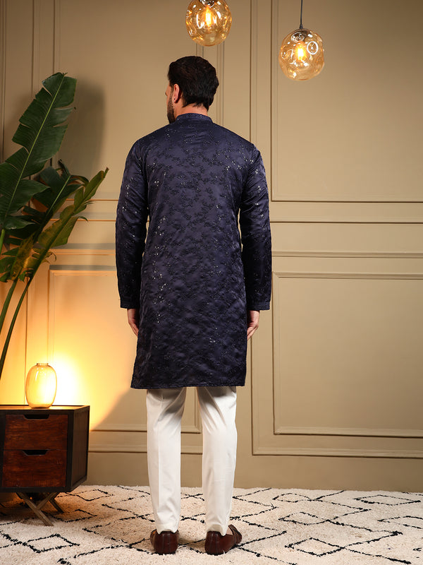 Men’s Royal Silk Sequence Embroidered Kurta with Semi Cotton Chudidar