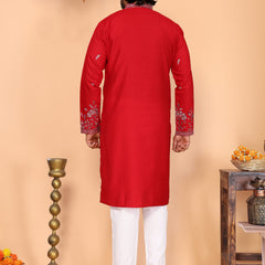 Men’s Heavy Linen Cotton Sequence Embroidered Kurta with Semi Cotton Chudidar
