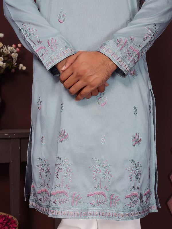 Men’s Premium Smart Silk Sequence Embroidered Kurta with Raymond Cotton Pyjama