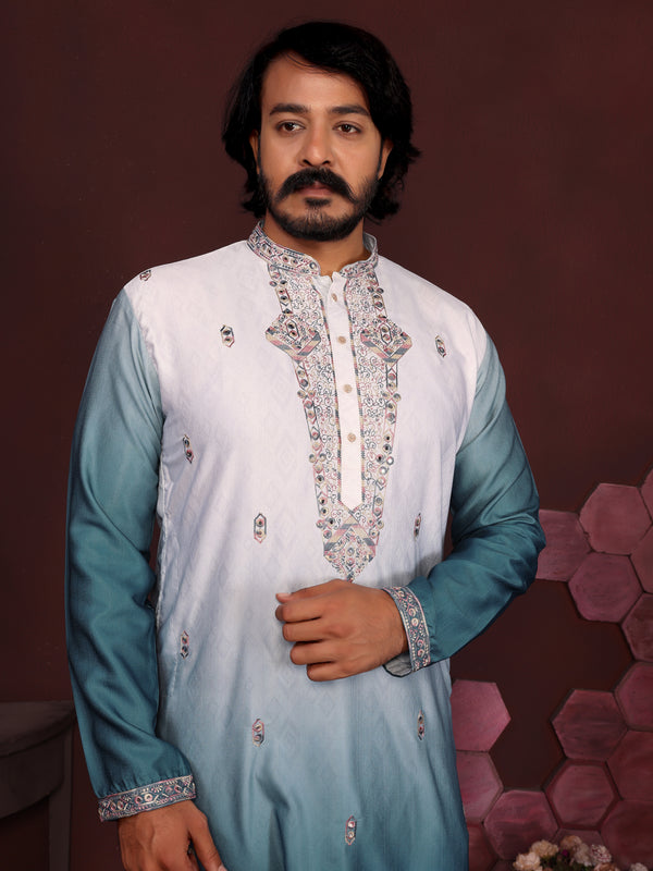 Men’s Premium Cotton Silk Embroidered Kurta with Raymond Cotton Pyjama