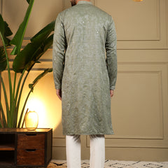 Men’s Heavy Khadi Cotton Mirror Work Kurta with Semi Cotton Chudidar