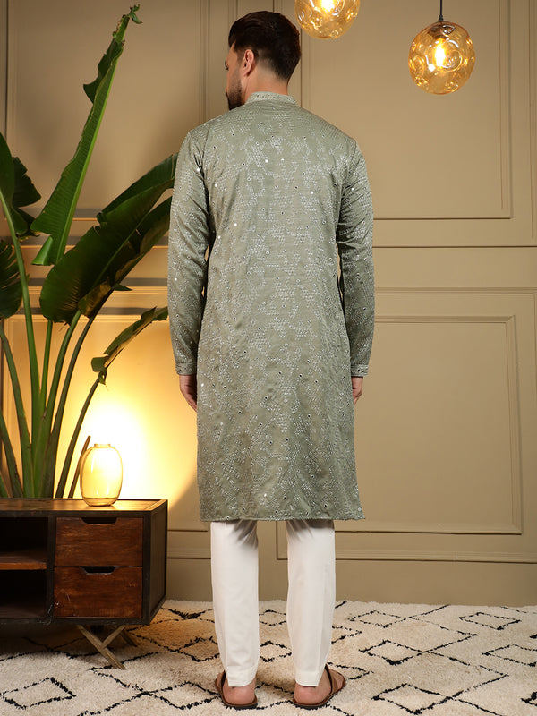 Men’s Heavy Khadi Cotton Mirror Work Kurta with Semi Cotton Chudidar