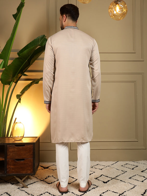 Men’s Viscose Silk Embroidered Kurta with Semi Cotton Chudidar