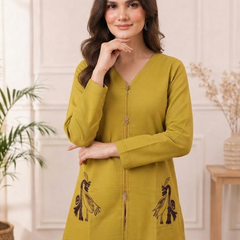 Women’s Mustard Yellow Embroidered Cotton-Silk Fancy Top