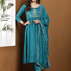 Vichitra Silk Kurta Pant Set With Vichitra Silk Dupatta